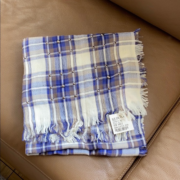 Blugirl Folies Studded Plaid Fringe Scarf Wool - Picture 2 of 3